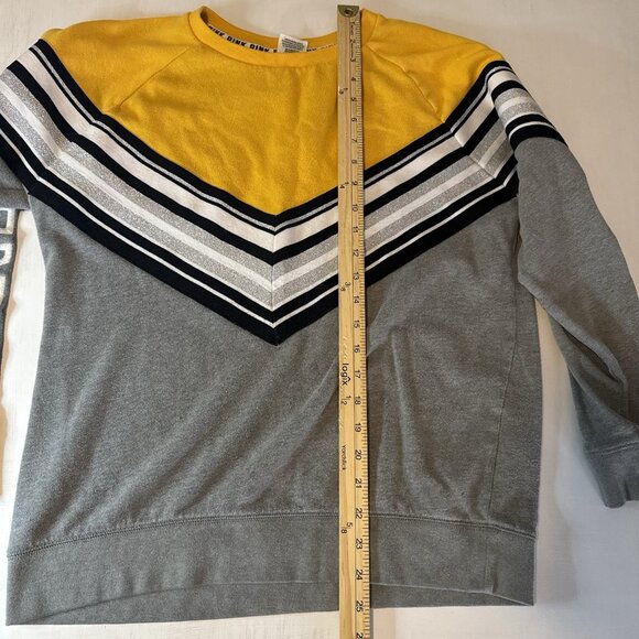 Victoria’s Secret Pink Campus Crew Golden Glow Sweater XS Glitter Gray Yellow - Picture 6 of 10
